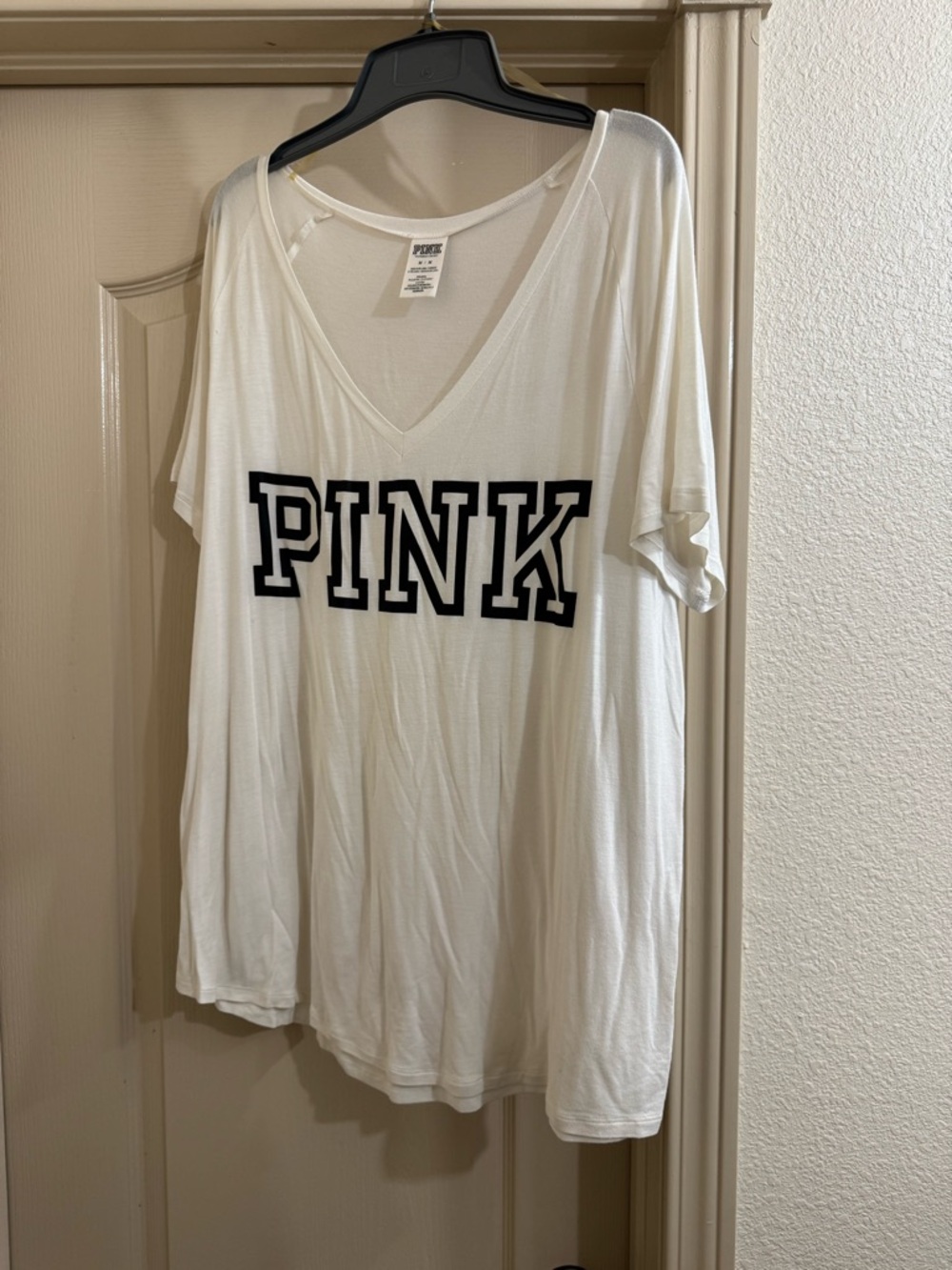 PINK Oversized White V-Neck Logo Tee